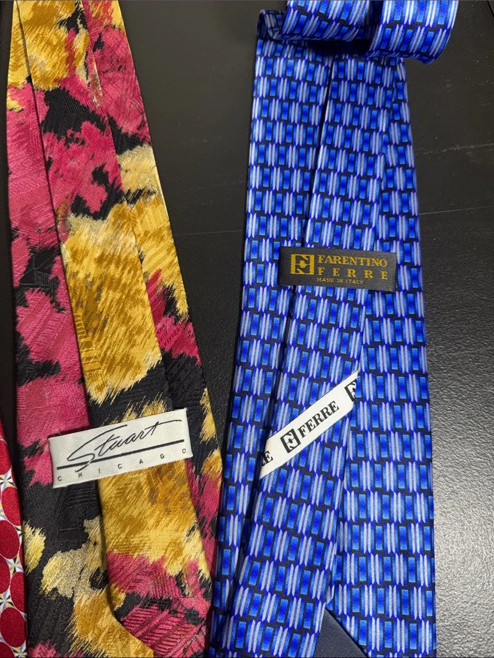Mens Italian vintage 100% silk luxury neck tie bundle lot 4 ties red blue stripe